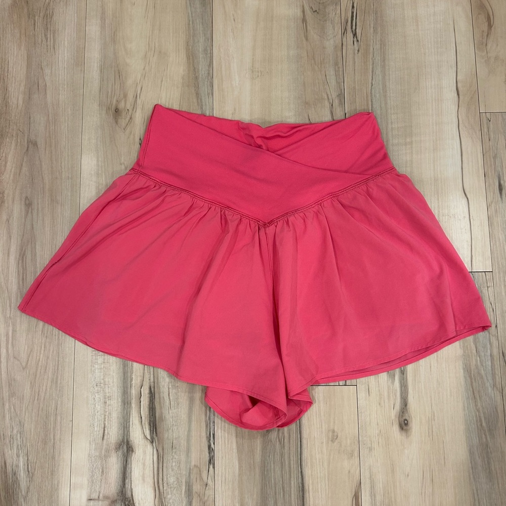 pink aerie high rise crossover shorts